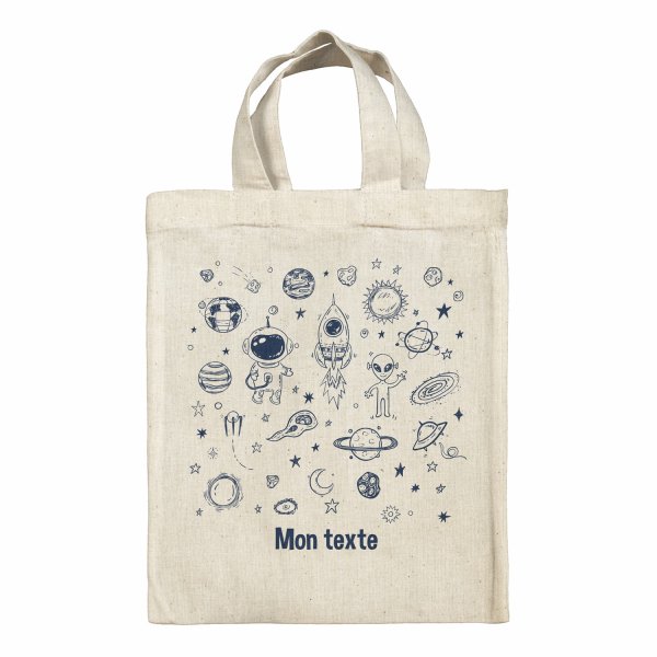 Bolsa tote bag infantil personalizable para fiambrera - bento - fiambrera con diseño de galaxia