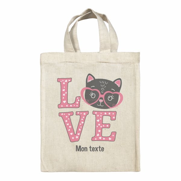 Bolsa tote bag infantil personalizable para fiambrera - bento - fiambrera con diseño de gato amor