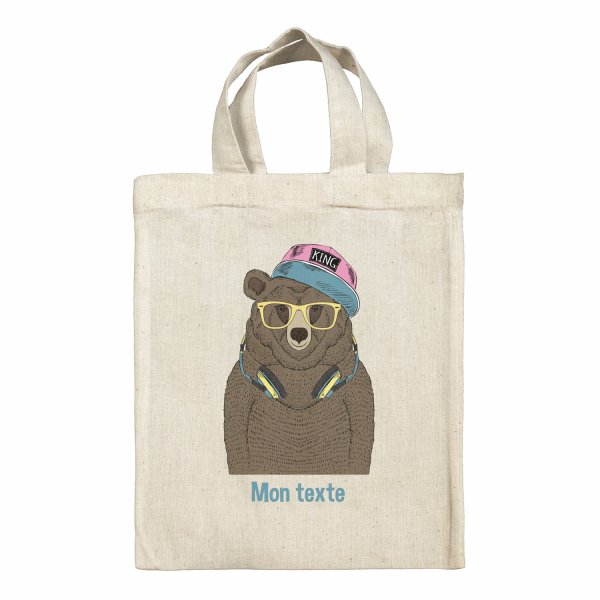 Bolsa tote bag infantil personalizable para fiambrera - bento - fiambrera con diseño de oso música