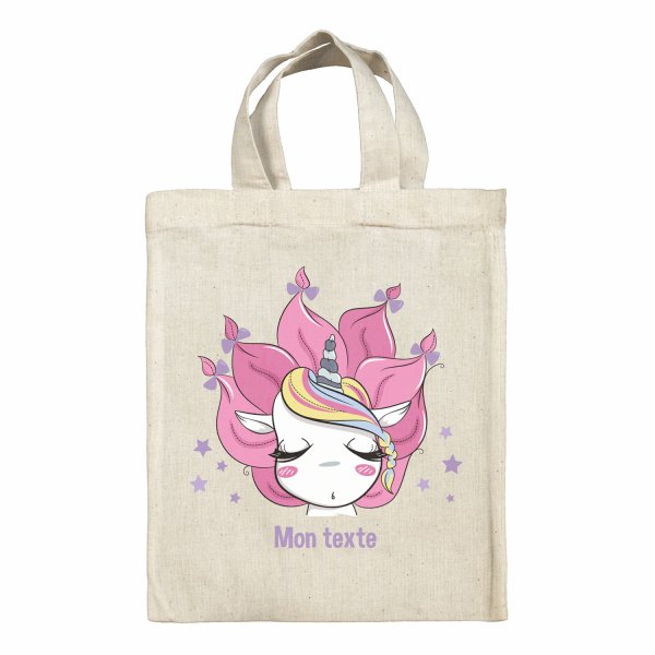 Bolsa tote bag infantil personalizable para fiambrera - bento - fiambrera con diseño de unicornio y estrellas