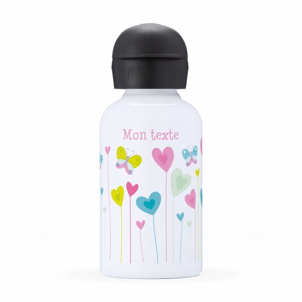 Botella isotérmica personalizada para niños con diseño de flores con corazones