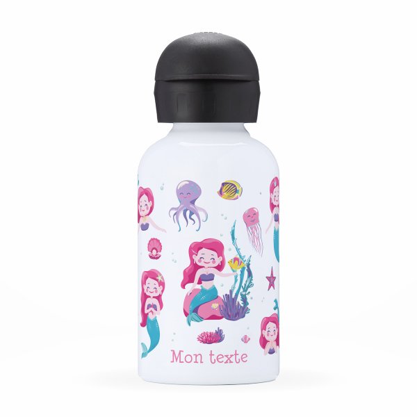 Botella isotérmica personalizada para niños vista frontal con diseño de sirenas