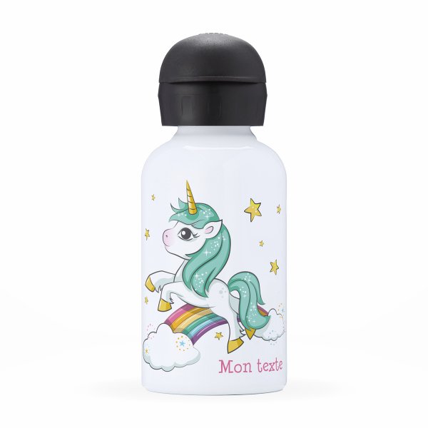 Botella isotérmica personalizada para niños con diseño de unicornio y arco iris