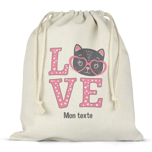 Mochila saco de cuerdas personalizable para la fiambrera - bento - fiambrera con diseño de gato amor