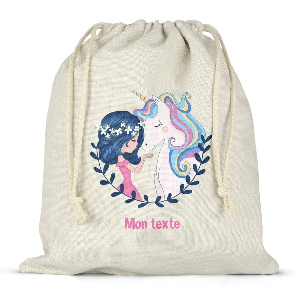 Mochila saco de cuerdas personalizable para la fiambrera - bento - fiambrera con diseño de niña y unicornio