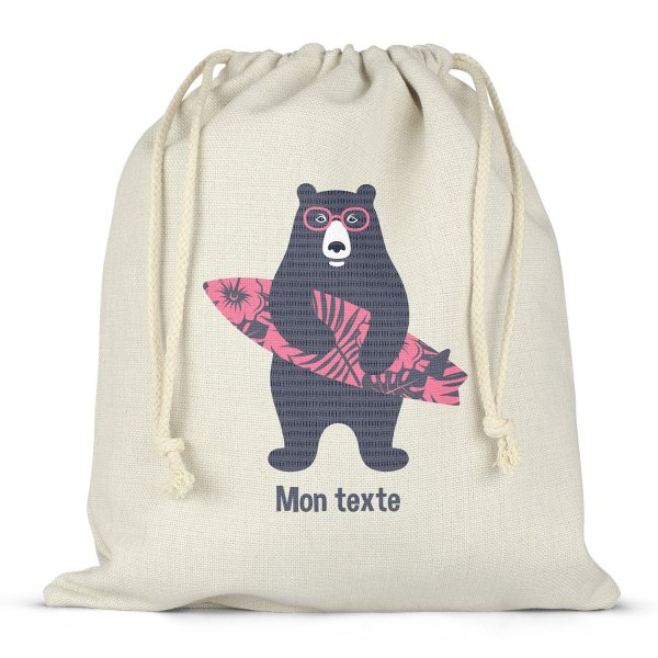 Mochila saco de cuerdas personalizable para la fiambrera - bento - fiambrera con diseño de oso surfista