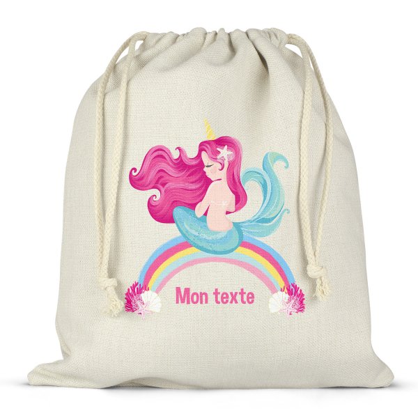 Mochila saco de cuerdas personalizable para la fiambrera - bento - fiambrera con diseño de sirena arco iris