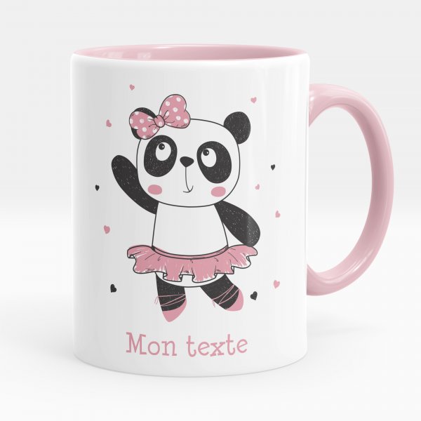 Taza personalizada para niños con diseño de bailarina panda de color rosa