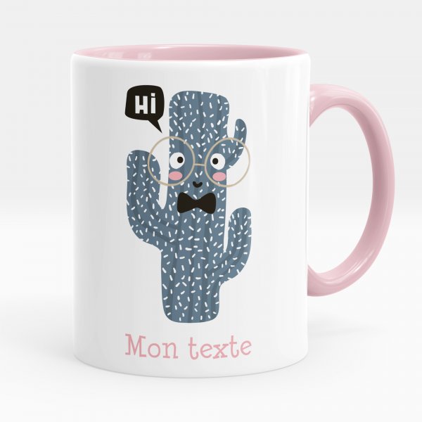 Taza personalizada para niños con diseño de cactus de color rosa