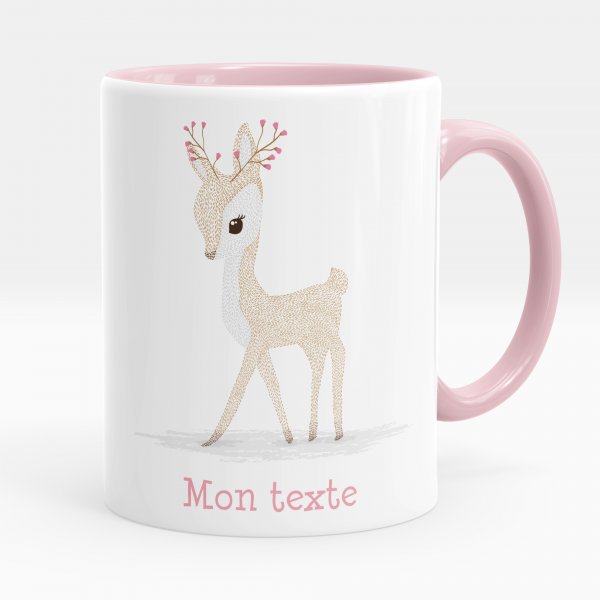 Taza personalizada para niños con diseño de cervatilla de color rosa