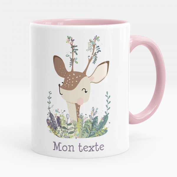 Taza personalizada para niños con diseño de cervatilla de color rosa