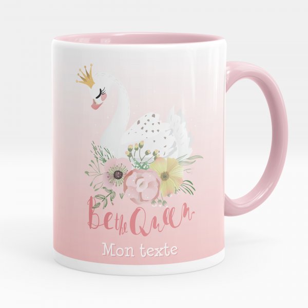 Taza personalizada para niños con diseño de cisne Be the Queen de color rosa