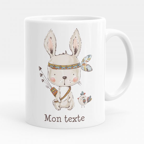 Taza personalizada para niños con diseño de conejo indio de color blanco