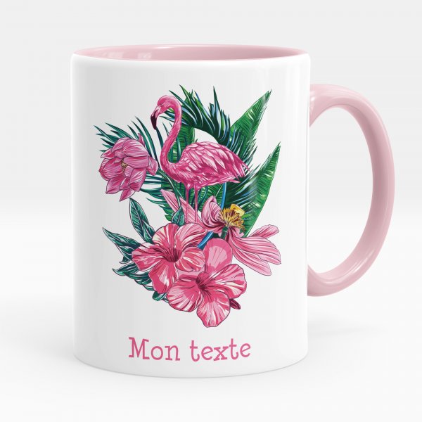 Taza personalizada para niños con diseño de flamenco rosa tropical de color rosa