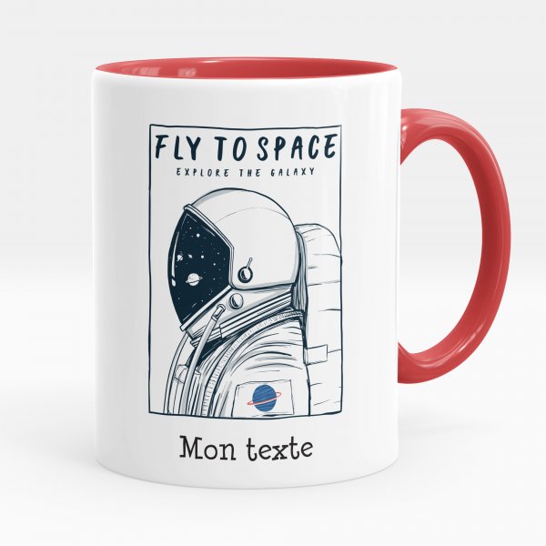 Taza personalizada para niños con diseño de Fly to space de color rojo