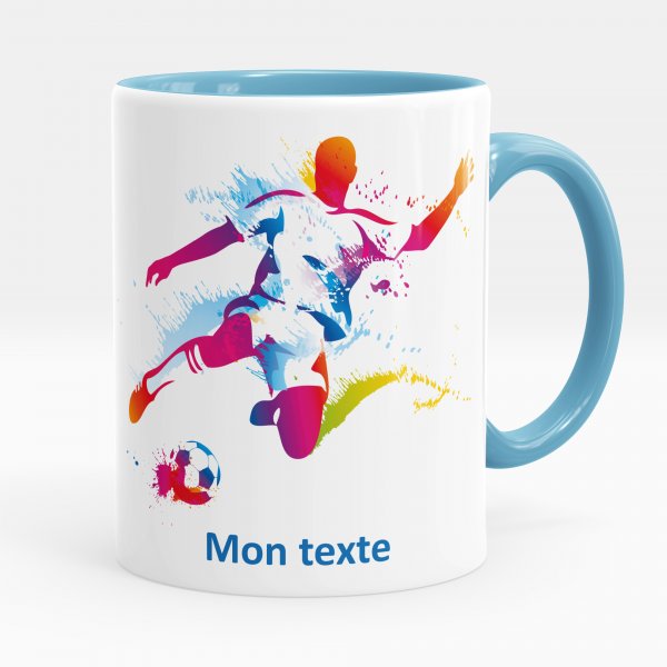 Taza personalizada para niños con diseño de futbolista de color azul