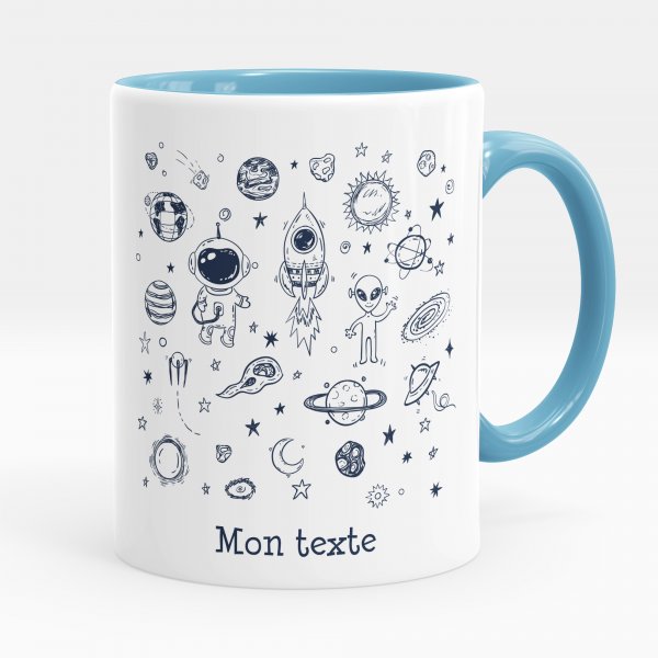 Taza personalizada para niños con diseño de galaxia de color azul