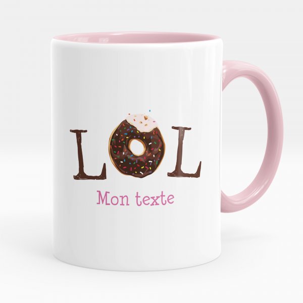 Taza personalizada para niños con diseño de LOL de color rosa