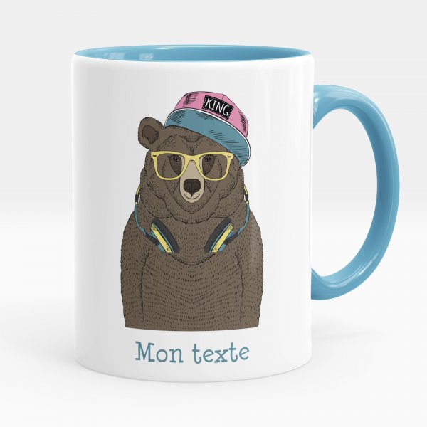 Taza personalizada para niños con diseño de osito música de color azul