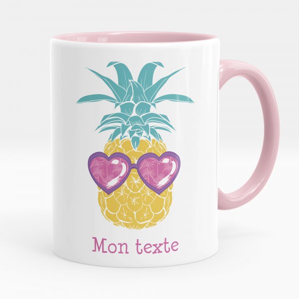 Taza personalizada para niños con diseño de piña de color rosa