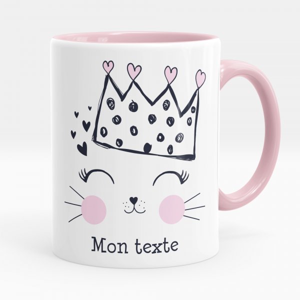 Taza personalizada para niños con diseño de reina de los gatos de color rosa