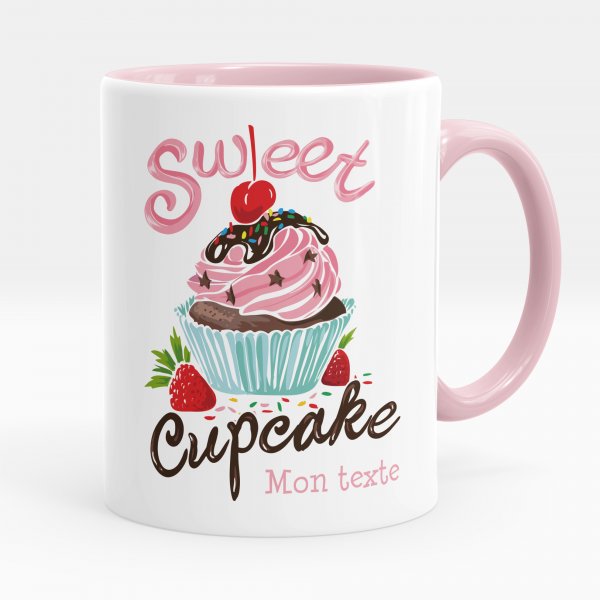 Taza personalizada para niños con diseño de sweet cupcake de color rosa